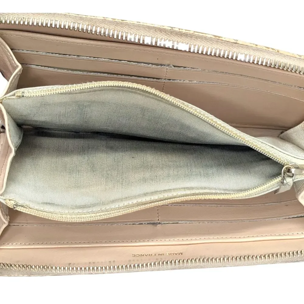 Chanel Beige Caviar Leather Zip Around‎ Wallet CC Quilted Logo Series 15
